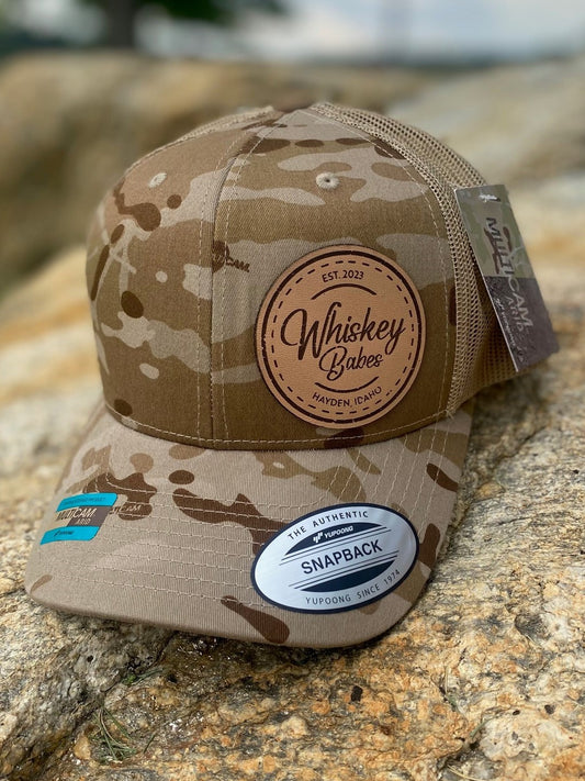 Arid Camo Yupoong Snapback Leather Patch Hat